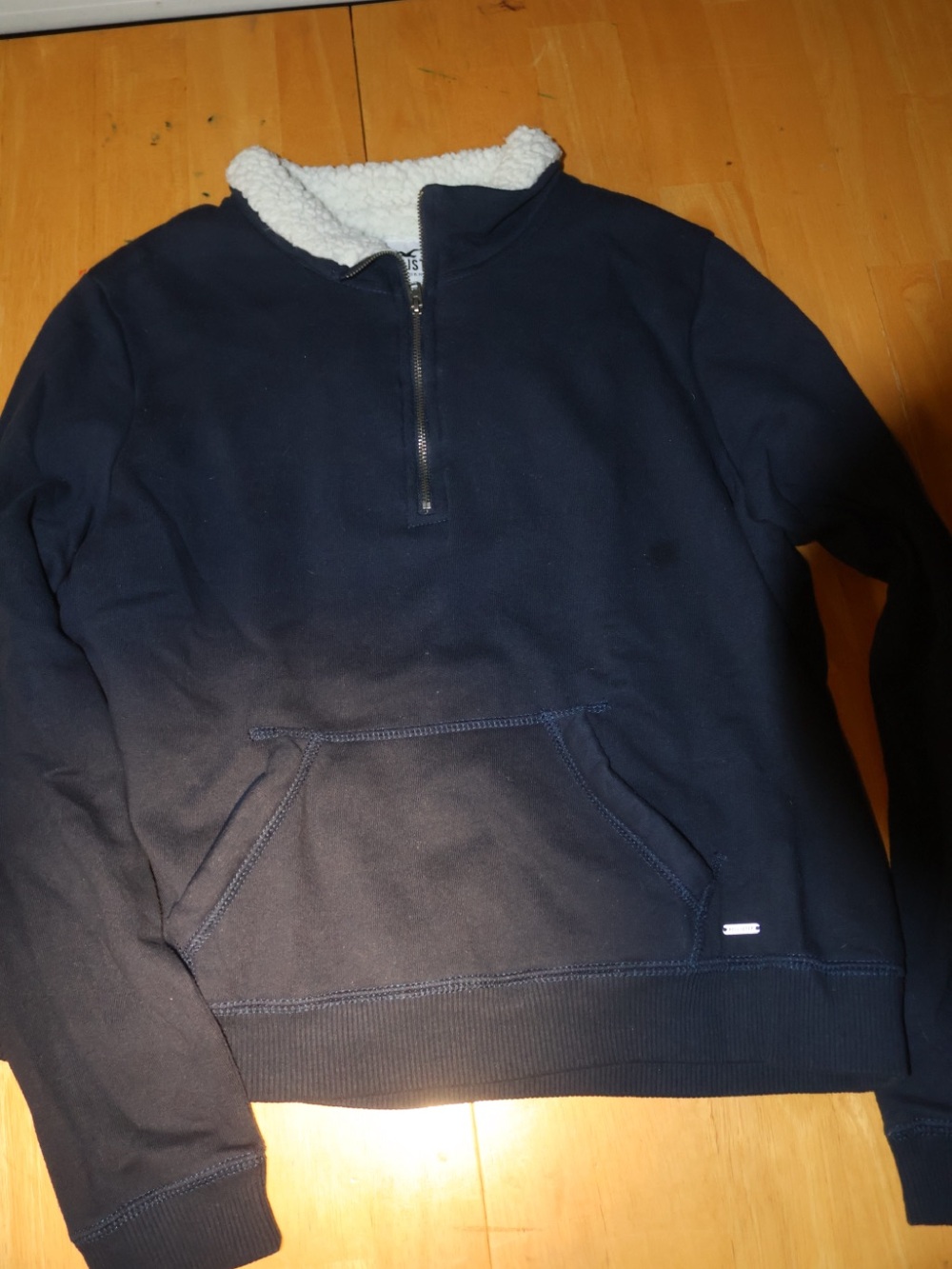 Hollister Navy Half-Zip Sherpa Collar Pullover